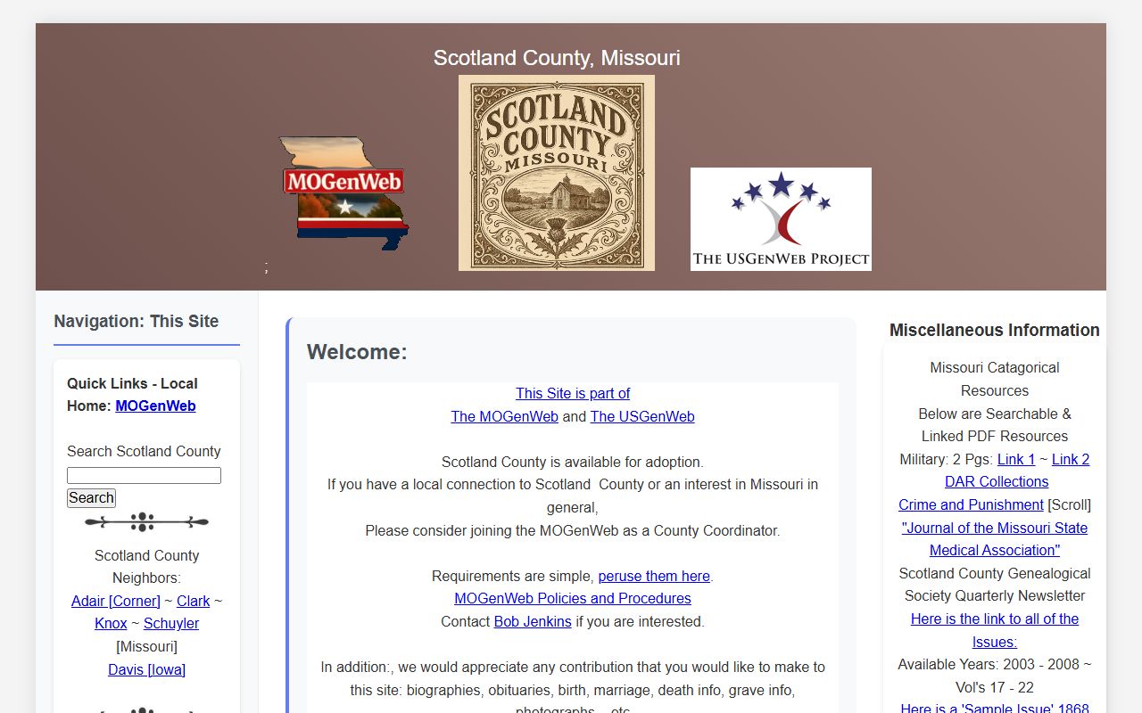 scotland county genealogy records MOGenWeb