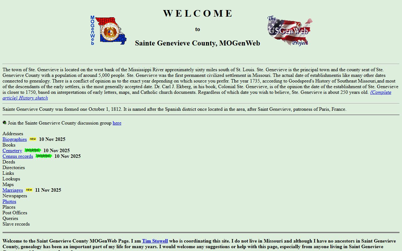 ste. genevieve county genealogy records mogenweb